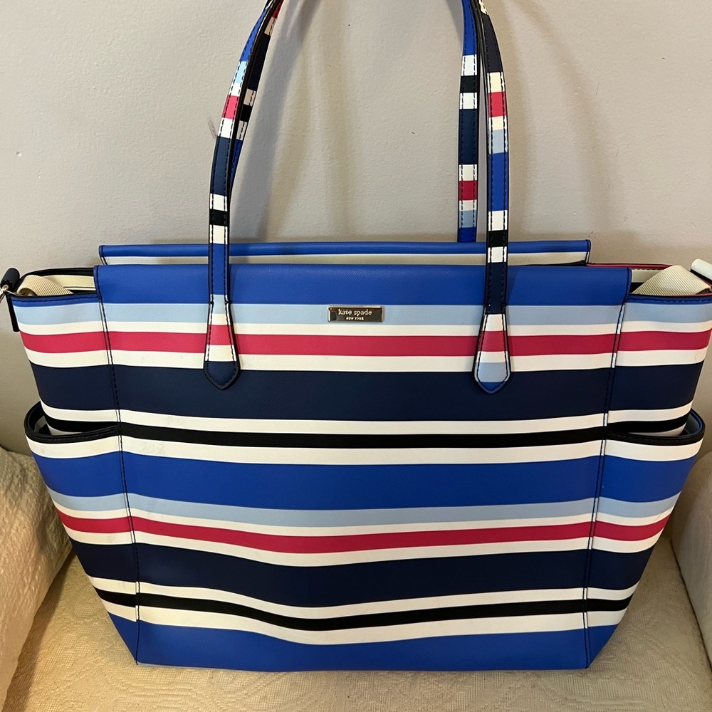 Kate Spade Kaylie Travel Baby Tote Bag Laurel Way Printed Striped w/  long Strap